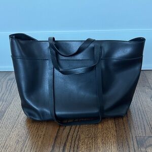 Madewell Sleek Black Leather Large Tote Bag